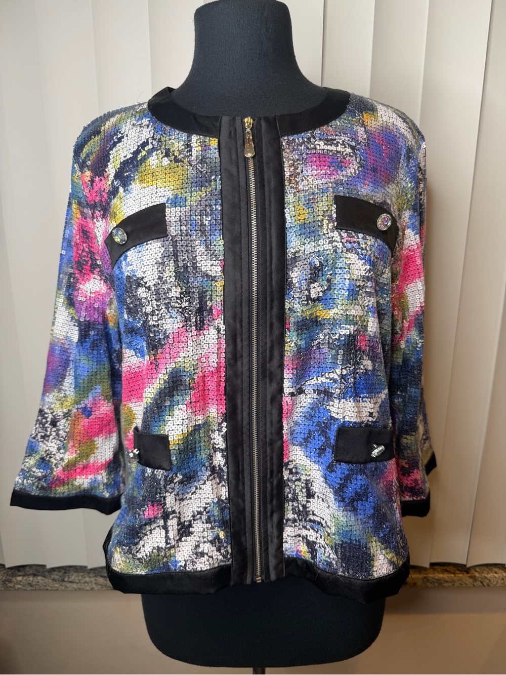 Michael Simon multicolored sequin full-zip jacket blazer Size XL - Picture 2 of 11
